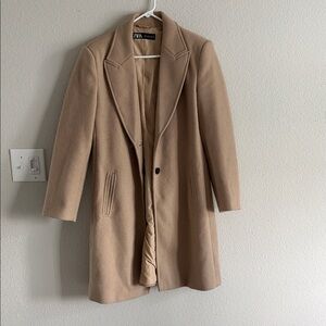 Zara Camel Single-Breasted Wool-Blend Coat